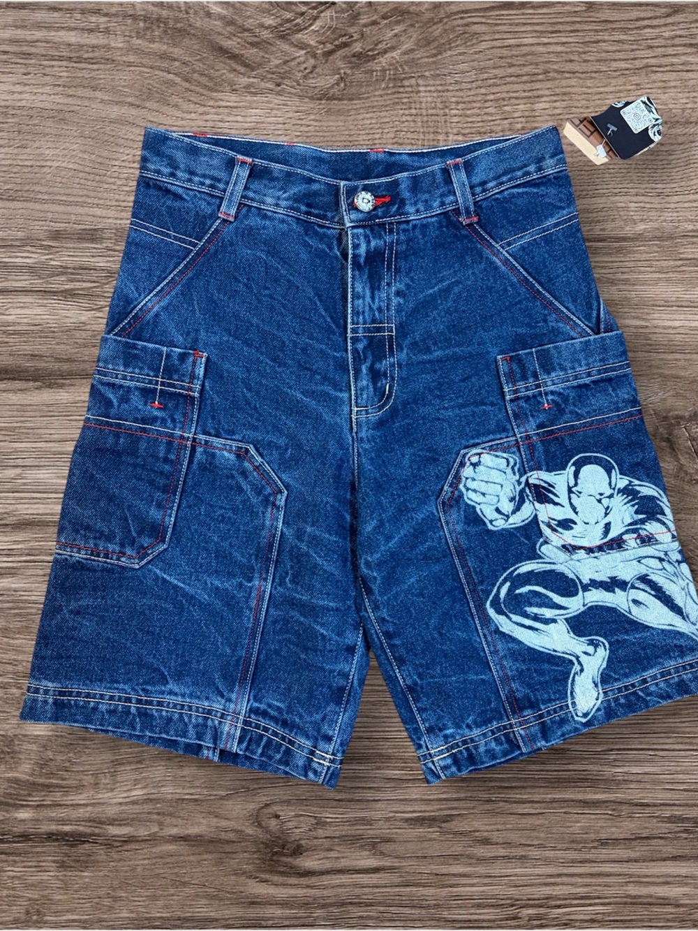 Kids Blue Denim Shorts with Graphic Detail